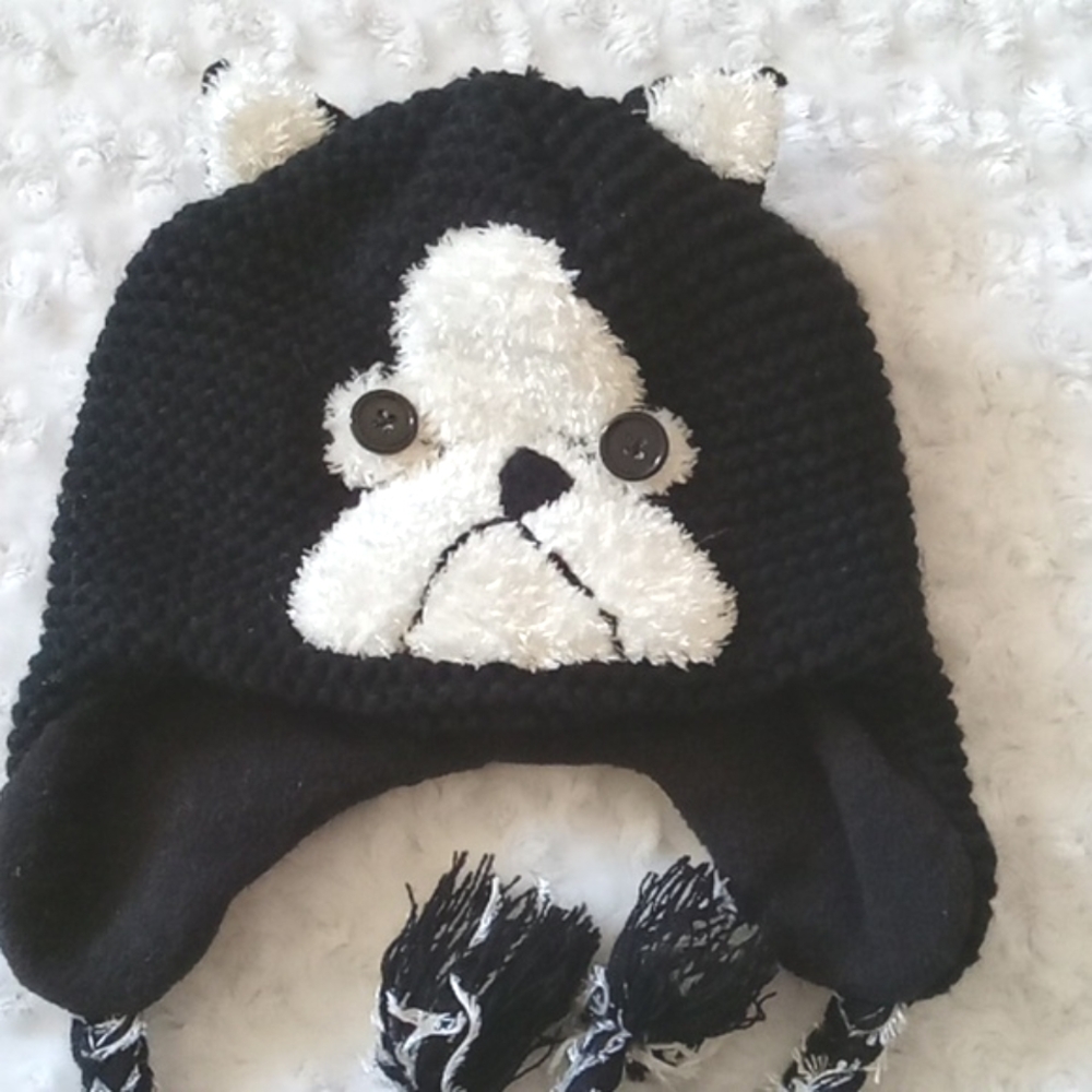 ⭐️ Host Pick ⭐️ Kids | Cute Bull Dog Black White Button Hat - Picture 2 of 5